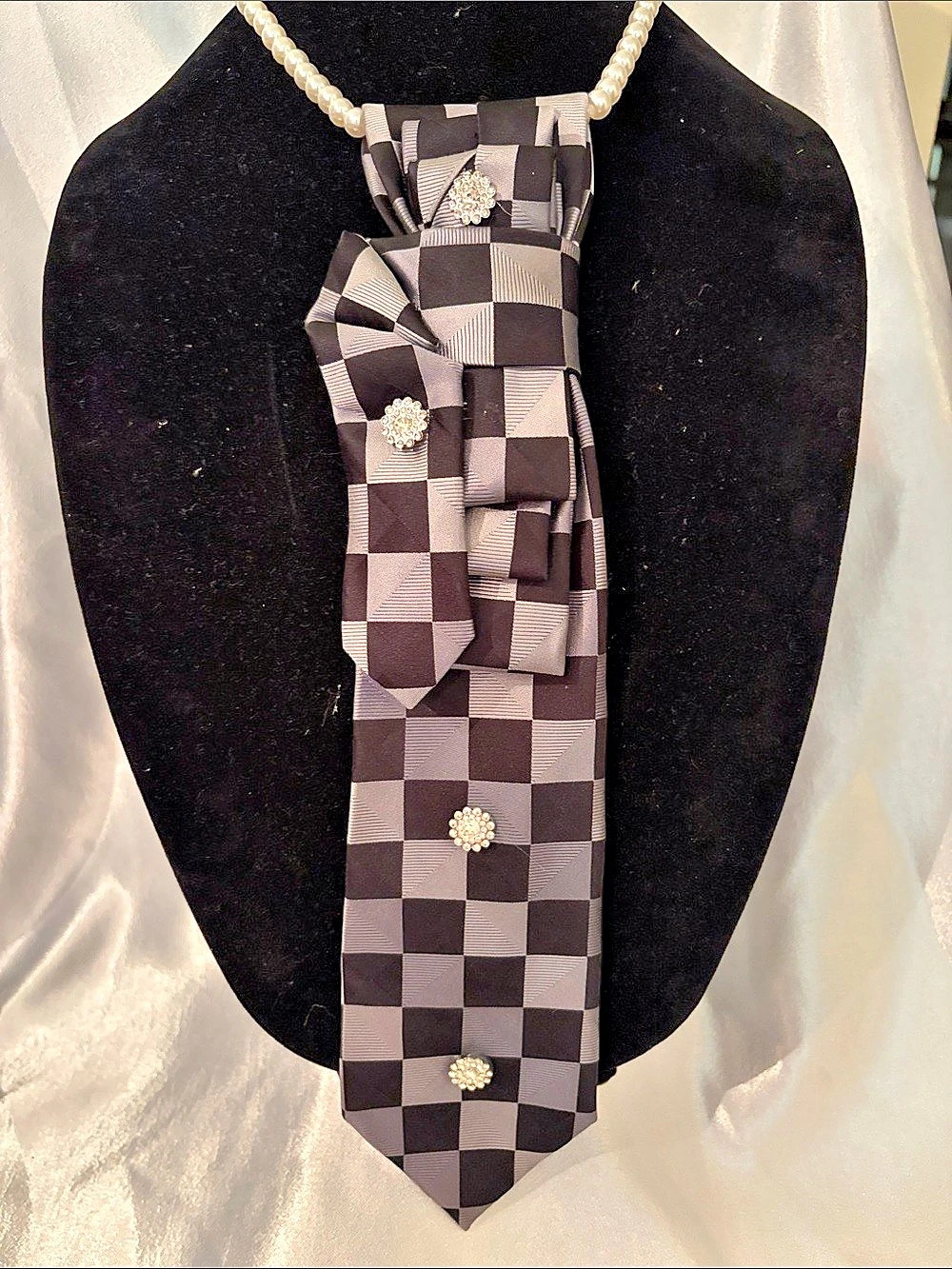 Michael Kors Geometric Checkered Statement Tie Black & Gray Like New